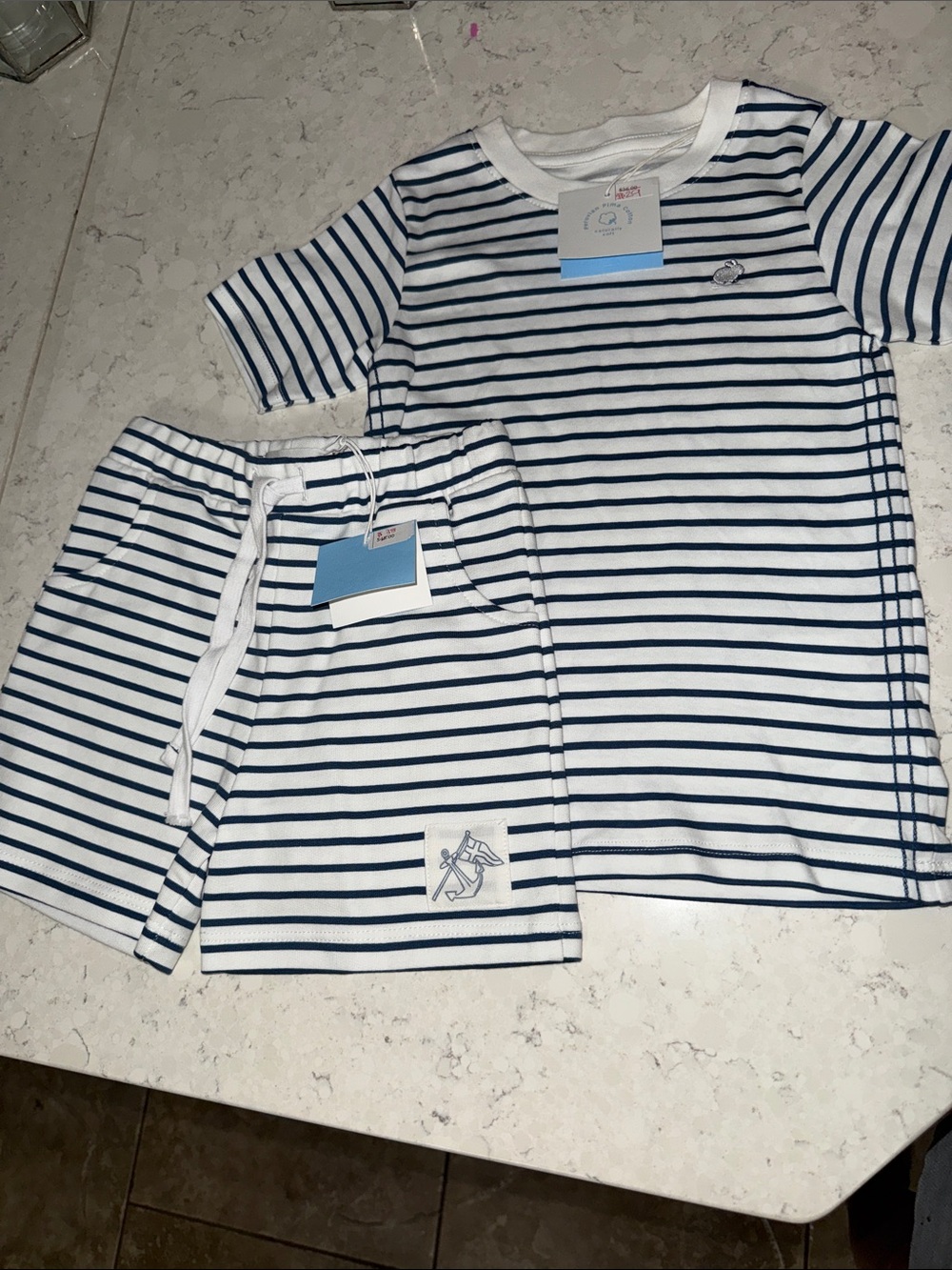 babycottons Classic Blue and White Nautical Striped Pima Cotton Shorts Set